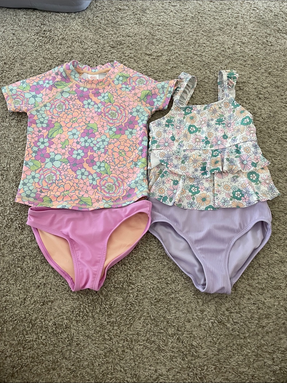wonder nation Kids 2-Piece Floral Swim Set in Pink, Lavender & Mint - Picture 1 of 1